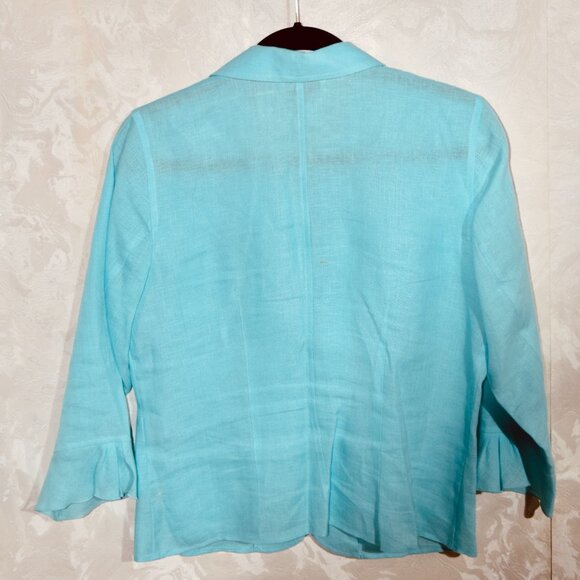 Vintage Talbots Irish Linen Button-Up Shirt Jacket | Aqua Blue | Size 10 - Picture 5 of 5